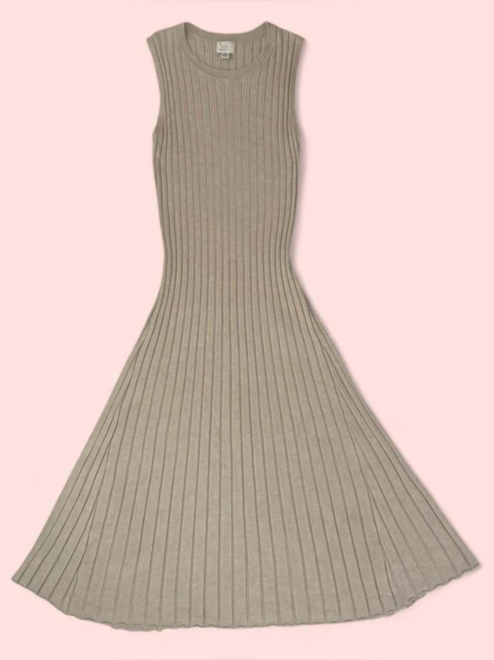 A New Day Tan Ribbed Knit Sleeveless Midi A-Line Flared Sweater Dress